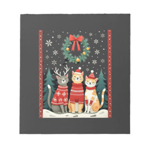 Three Cat Funny Christmas Cat Ugly Xmas Sweater Me Notepad