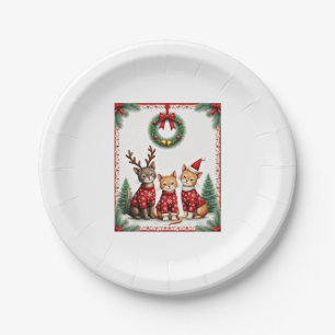 Three Cat Funny Christmas Cat Ugly Xmas Sweater Me Paper Plate