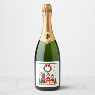 Three Cat Funny Christmas Cat Ugly Xmas Sweater Me Sparkling Wine Label