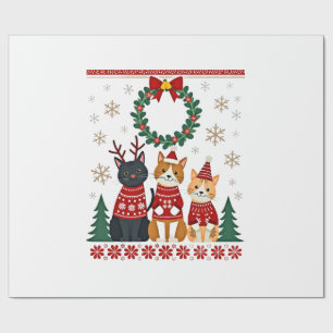 Three Cat Funny Christmas Cat Ugly Xmas Sweater Me Wrapping Paper