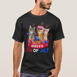 Three Cat Happy 4th Of July Balloon  Independence  T-Shirt