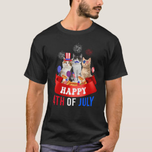Three Cat Happy 4th Of July Balloon Lover Independ T-Shirt