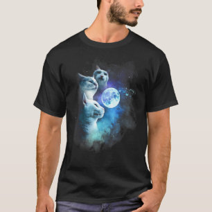 Three Cat Howling At The Moon Cute Kitten Funny Ca T-Shirt