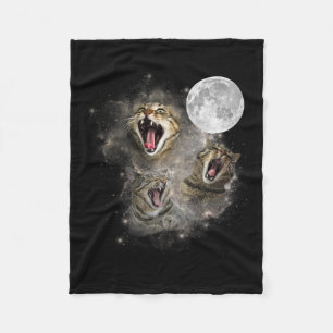 Three Cat Meow Moon Funny Weird Cursed Meme Fleece Blanket