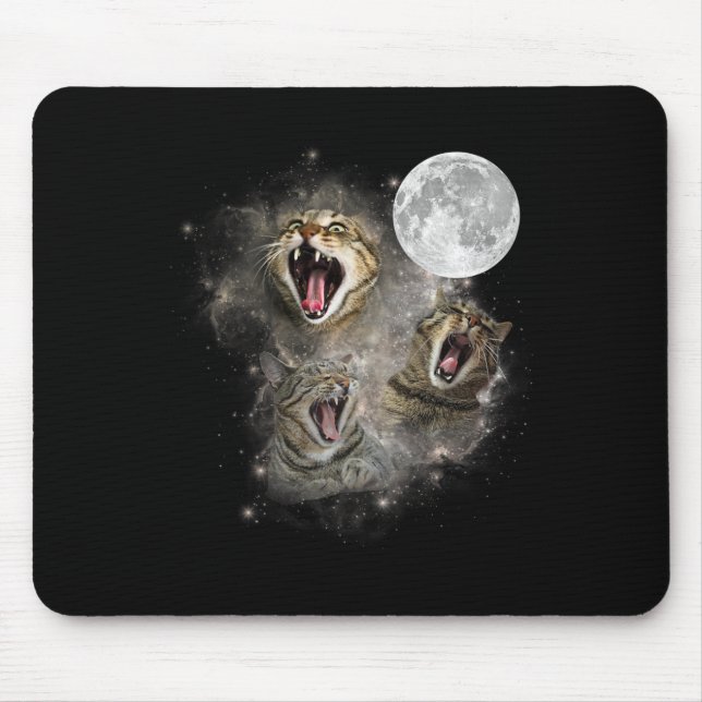 Three Cat Meow Moon Funny Weird Cursed Meme  Mouse Mat (Front)