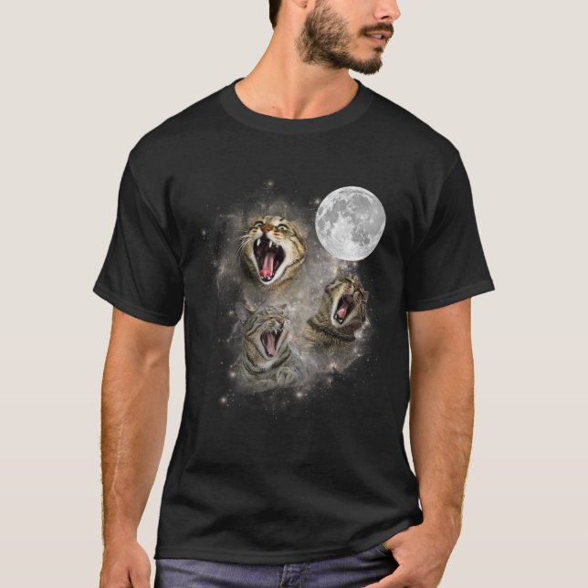 Three Cat Meow Moon Funny Weird Cursed Meme  T-Shirt (Front)