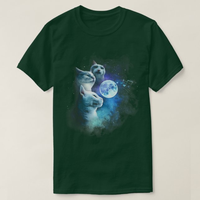 Three Cat Moon 3 Wolfs Cute Kitten Funny Cat Lover T-Shirt (Design Front)