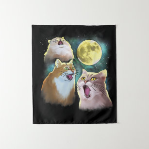 Three Cat Moon 3 Wolfs Funny Parody Tapestry