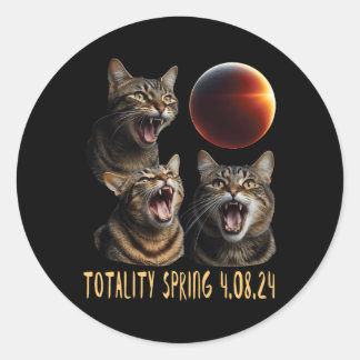 Three Cat Moon 3 Wolfs Solar 2024 Eclipse Totality Classic Round Sticker