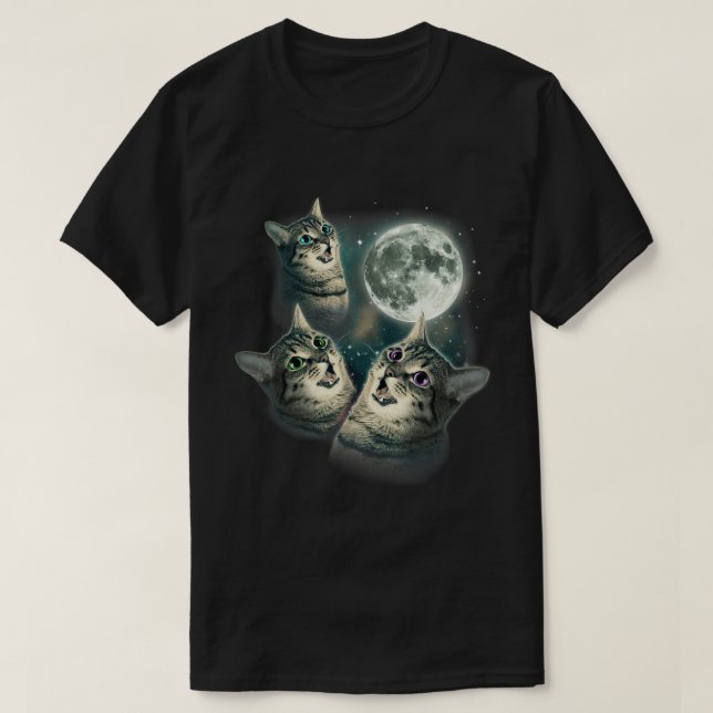 Three Cat Moon Meme Galaxy Kitten Art T-Shirt (Design Front)