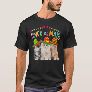 Three Cat Wearing Cinco De Mayo Hats Kitty Kitten T-Shirt