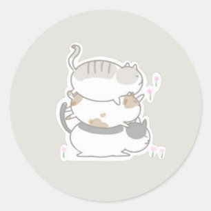 three cats and flowers classic round sticker