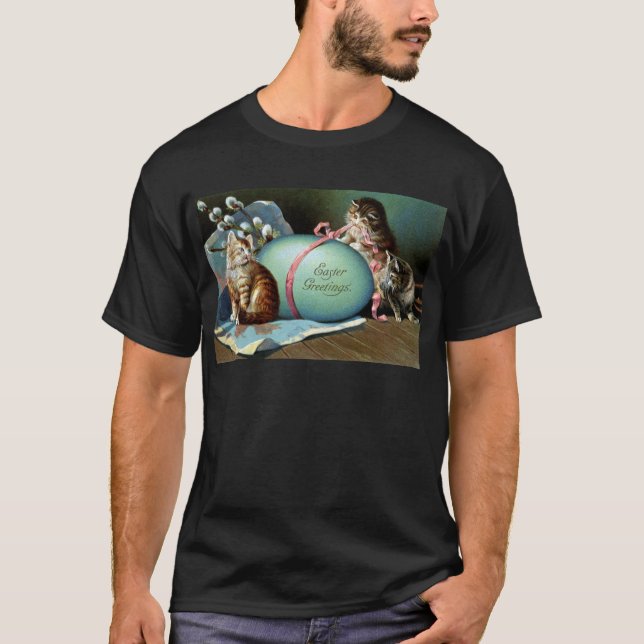 Three Cats & Big Blue Easter Egg T-Shirt (Front)