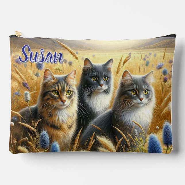 Three Cats Cat Lover  Accessory Pouch (Front)
