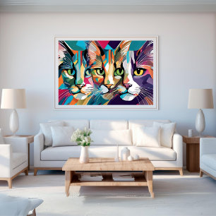 Three Cats Colourful Poster