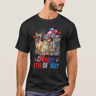 Three Cats Happy 4th Of July Cat Independence Day T-Shirt