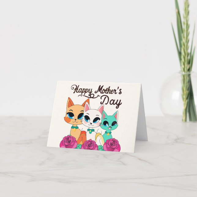 Three Cats "Happy Mothers Day" Card (Front)