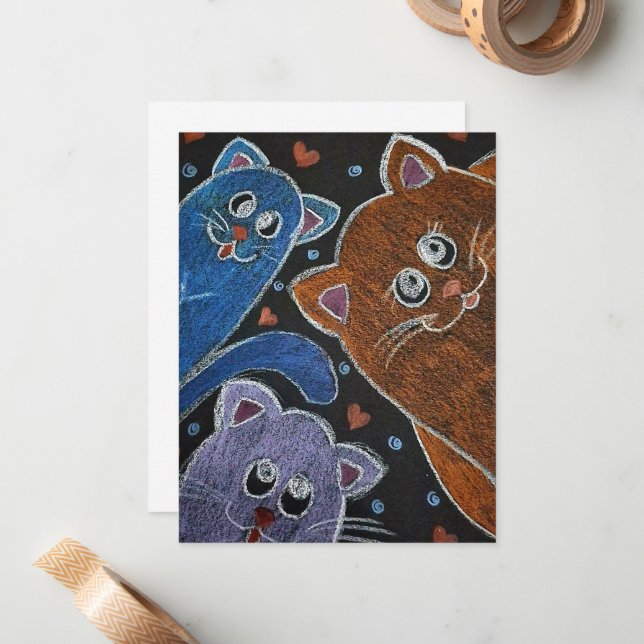Three cats illustration card (Front/Back In Situ)