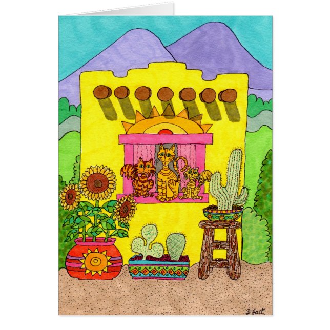 Three Cats in a Yellow Adobe House (Front)