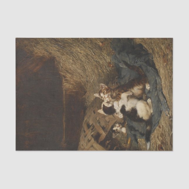 Three Cats in Straw by Julius Adams Tissue Paper (Front)