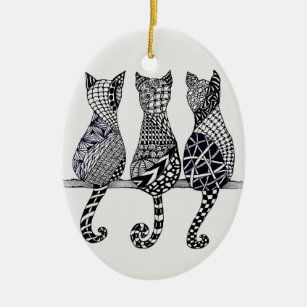 Three Cats Meow, optional personalisation Ceramic Tree Decoration