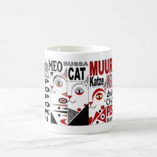Three Cats Mug 11oz. Red, Black, White