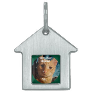 Three Cats Photos, Personalized Christmas  Pet ID Tag