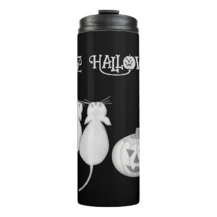 Three Cats, Pumpkin, and Spider Halloween Thermal Tumbler