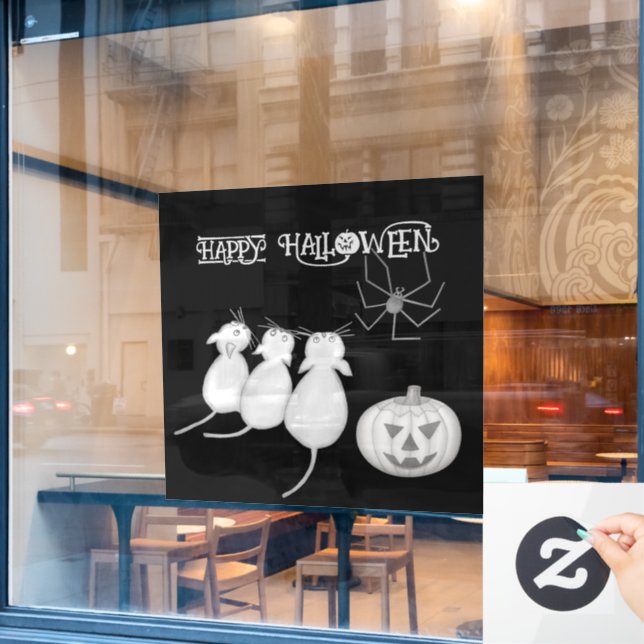 Three Cats, Pumpkin, and Spider Halloween Window Cling (Cafe Window)