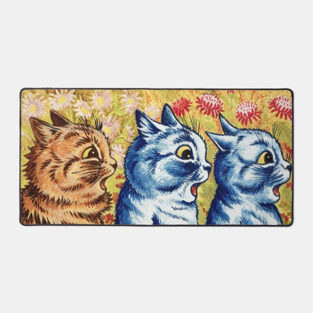Three cats singing by Louis Wain  Desk Mat (Front)