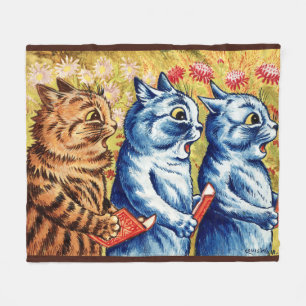 Three cats singing by Louis Wain  Fleece Blanket