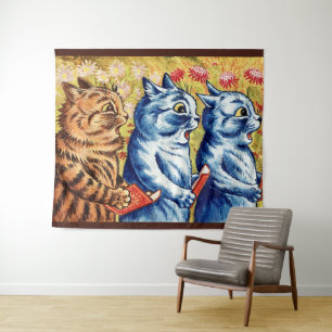 Three cats singing by Louis Wain Tapestry