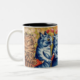 Three cats singing. Gouache by Louis Wain, 1925 Two-Tone Coffee Mug