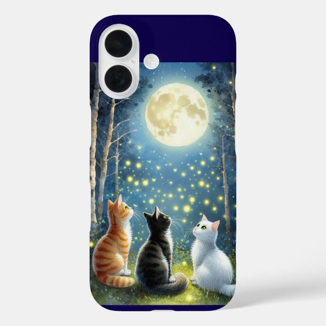 Three Cats Under the Full Moon Case-Mate iPhone Case (Back)