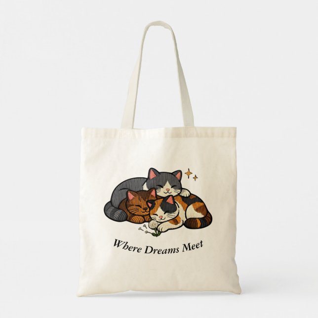 Three Cats Where Dreams Meet Tote Bag (Back)