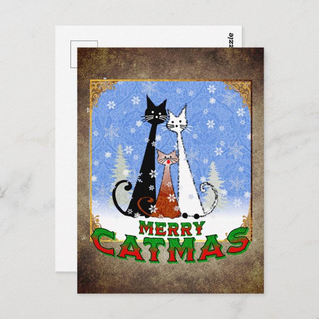 three cats wishing you 'Merry Catmas' Postcard (Front/Back)