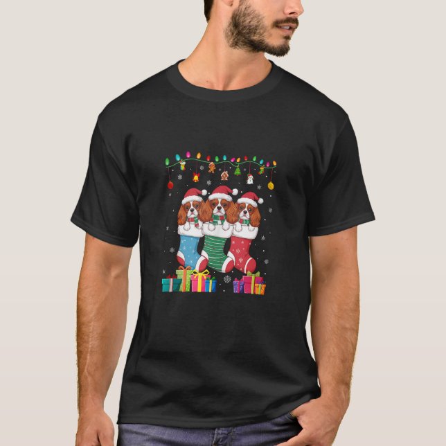 Three Cavalier King Charles Spaniel Dog in Sock Fu T-Shirt (Front)