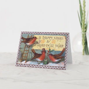 Three charming Birds Holiday Card