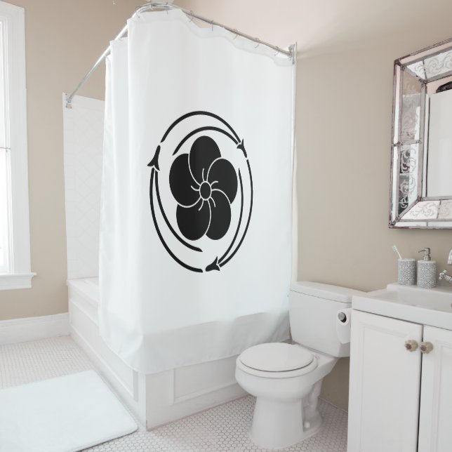 Three chases, pine needle twisted plum shower curtain (In Situ)