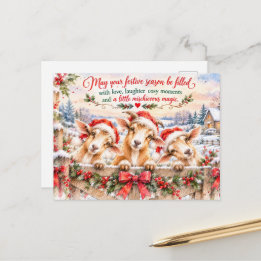 Three Cheeky Christmas Goats – Festive Watercolour Holiday Postcard