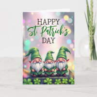Three Cheerful Gnomes & Shamrocks St Patrick's Day