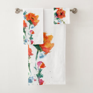 Three Cheerful Long Stemmed Red Poppies 2   Bath Towel Set