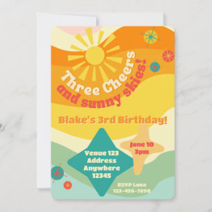 Three Cheers Sunny Sky, Colourful Sun 3rd Birthday Invitation