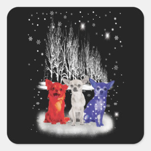 Three Chihuahua Snow Patriotic American Christmas Square Sticker