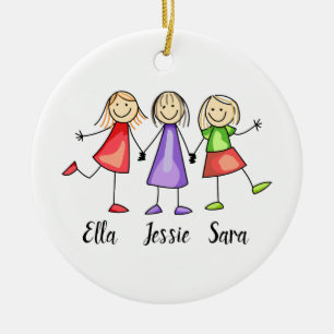 Three Children Personalised Ceramic Tree Decoration