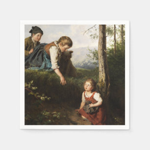 Three Children Picking Wild Berries in the Forest Napkin