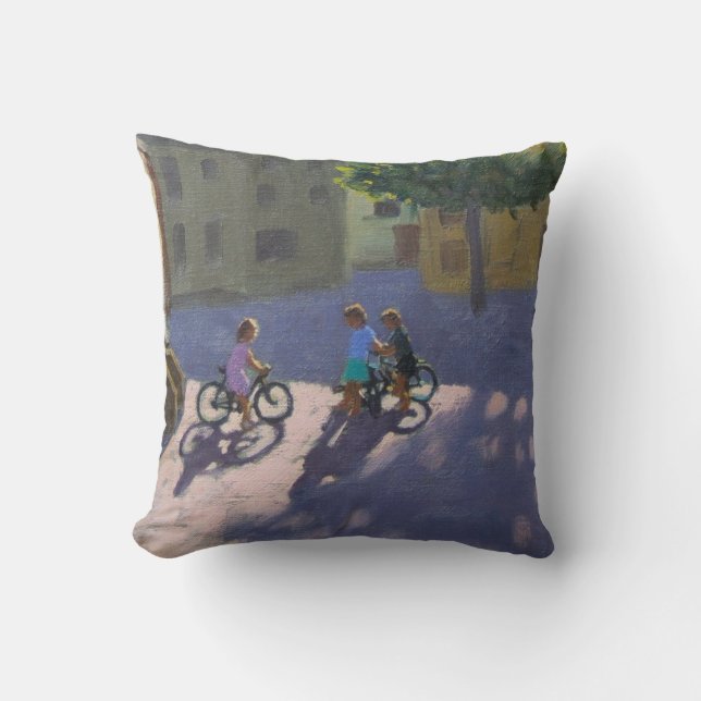 Three children with bicycles Spain Cushion (Front)