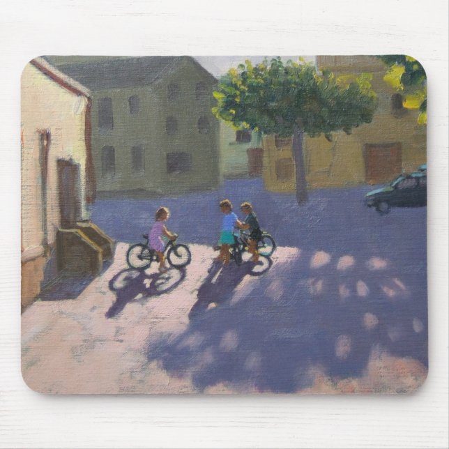 Three children with bicycles Spain Mouse Mat (Front)