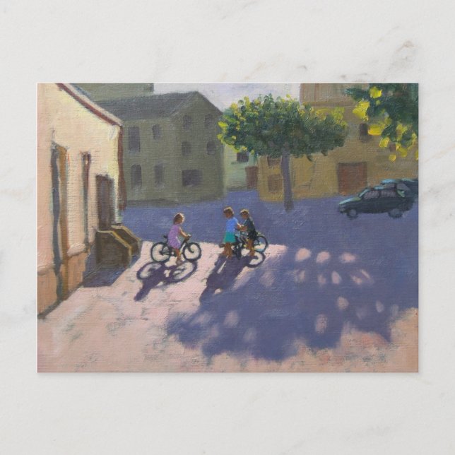 Three children with bicycles Spain Postcard (Front)
