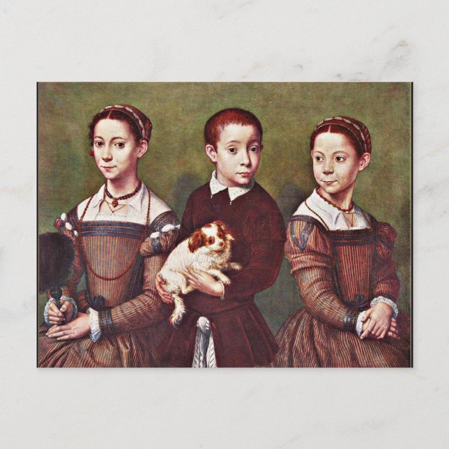 Three Children with Dog, fine art painting Postcard (Front)